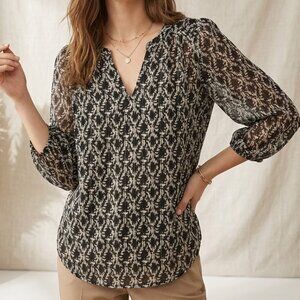 Bohemian Alice Blue Black White Geometric Sheer Blouse Size M Medium